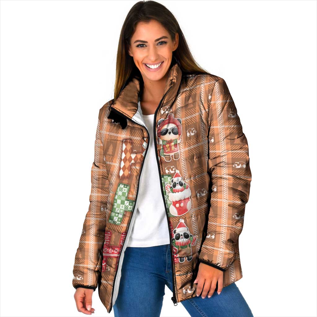 Panda Christmas Padded Jacket Ho Ho Ho Caramel Pattern - Wonder Print Shop