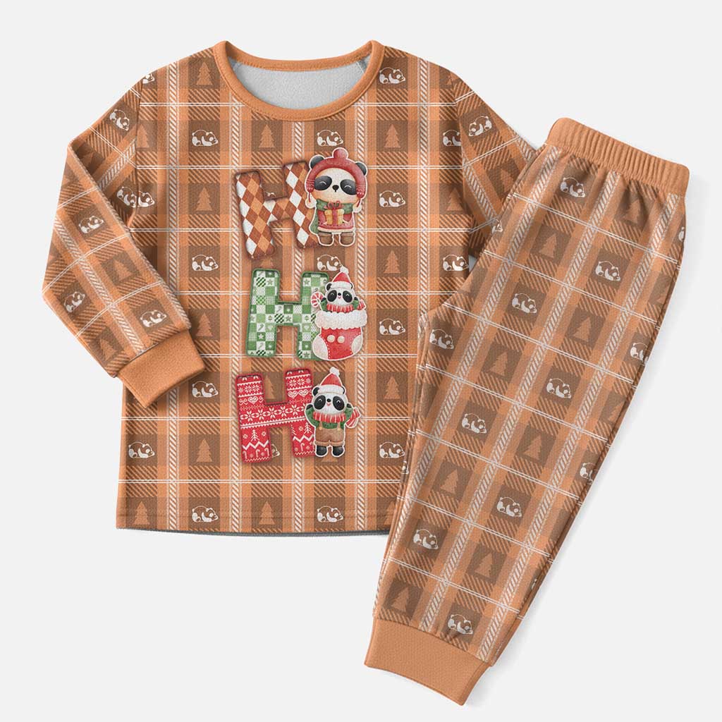 Panda Christmas Pajama Set Ho Ho Ho Caramel Pattern - Wonder Print Shop