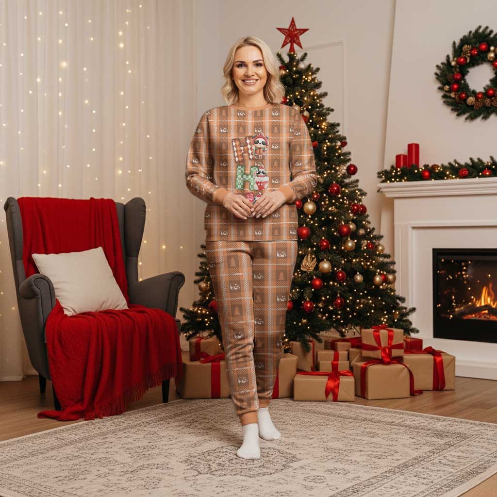 Panda Christmas Pajama Set Ho Ho Ho Caramel Pattern - Wonder Print Shop