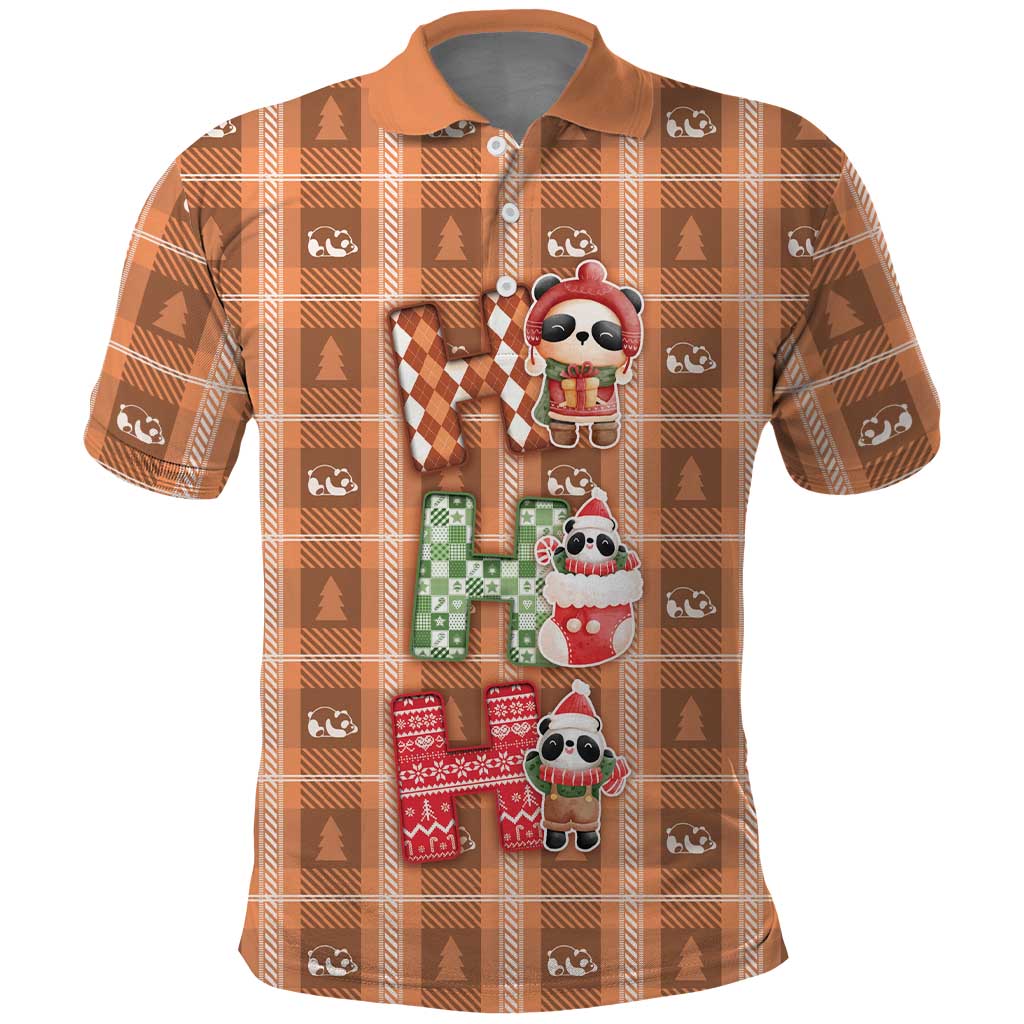 Panda Christmas Polo Shirt Ho Ho Ho Caramel Pattern - Wonder Print Shop