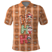 Panda Christmas Polo Shirt Ho Ho Ho Caramel Pattern - Wonder Print Shop