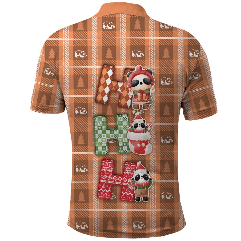 Panda Christmas Polo Shirt Ho Ho Ho Caramel Pattern - Wonder Print Shop
