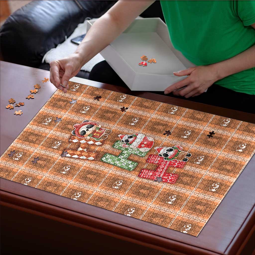 Panda Christmas Puzzle Ho Ho Ho Caramel Pattern - Wonder Print Shop