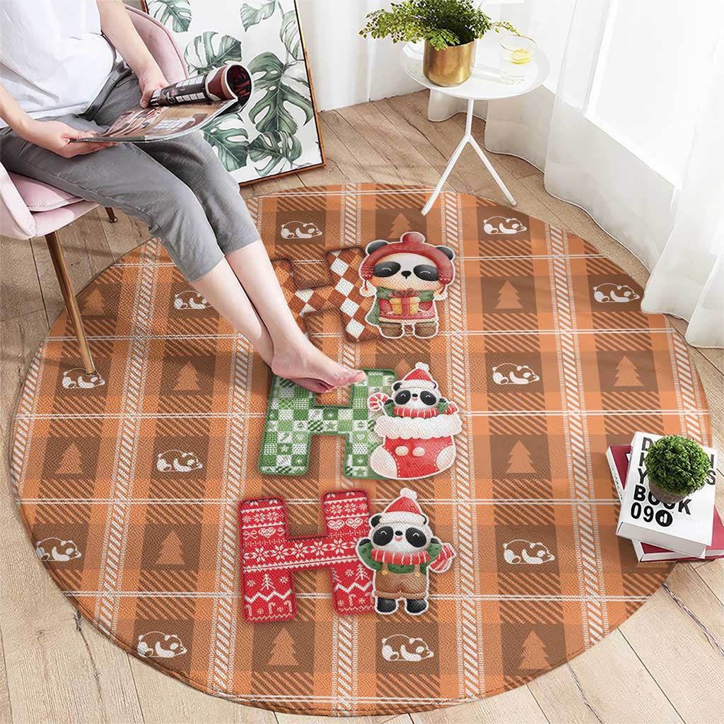 Panda Christmas Round Carpet Ho Ho Ho Caramel Pattern - Wonder Print Shop