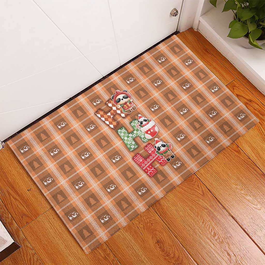 Panda Christmas Rubber Doormat Ho Ho Ho Caramel Pattern - Wonder Print Shop