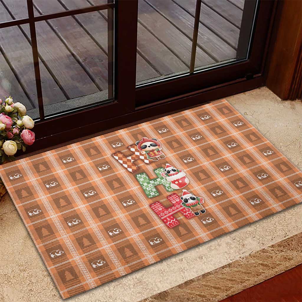 Panda Christmas Rubber Doormat Ho Ho Ho Caramel Pattern - Wonder Print Shop