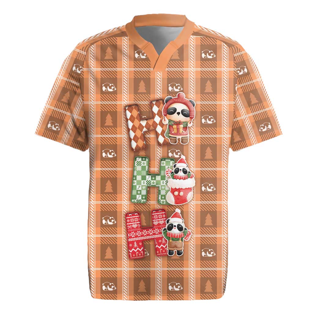 Panda Christmas Rugby Jersey Ho Ho Ho Caramel Pattern - Wonder Print Shop