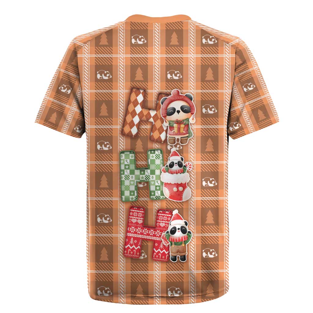 Panda Christmas Rugby Jersey Ho Ho Ho Caramel Pattern - Wonder Print Shop
