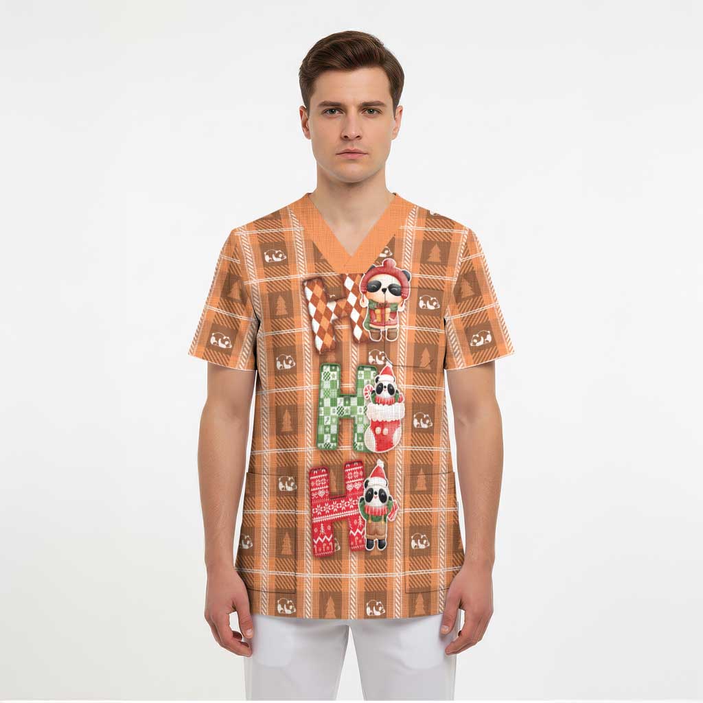 Panda Christmas Scrub Top Ho Ho Ho Caramel Pattern - Wonder Print Shop