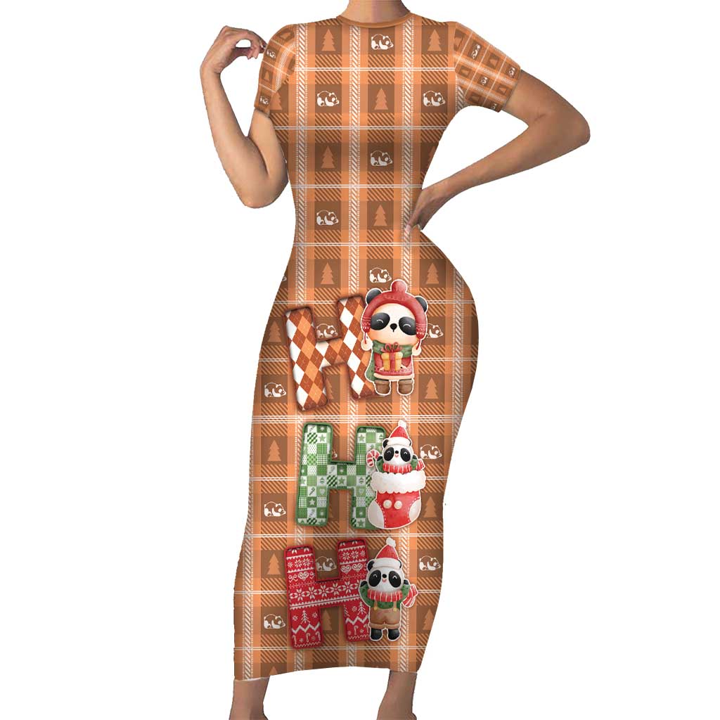 Panda Christmas Short Sleeve Bodycon Dress Ho Ho Ho Caramel Pattern - Wonder Print Shop