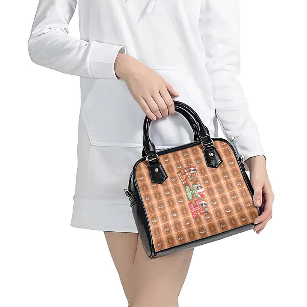 Panda Christmas Shoulder Handbag Ho Ho Ho Caramel Pattern - Wonder Print Shop