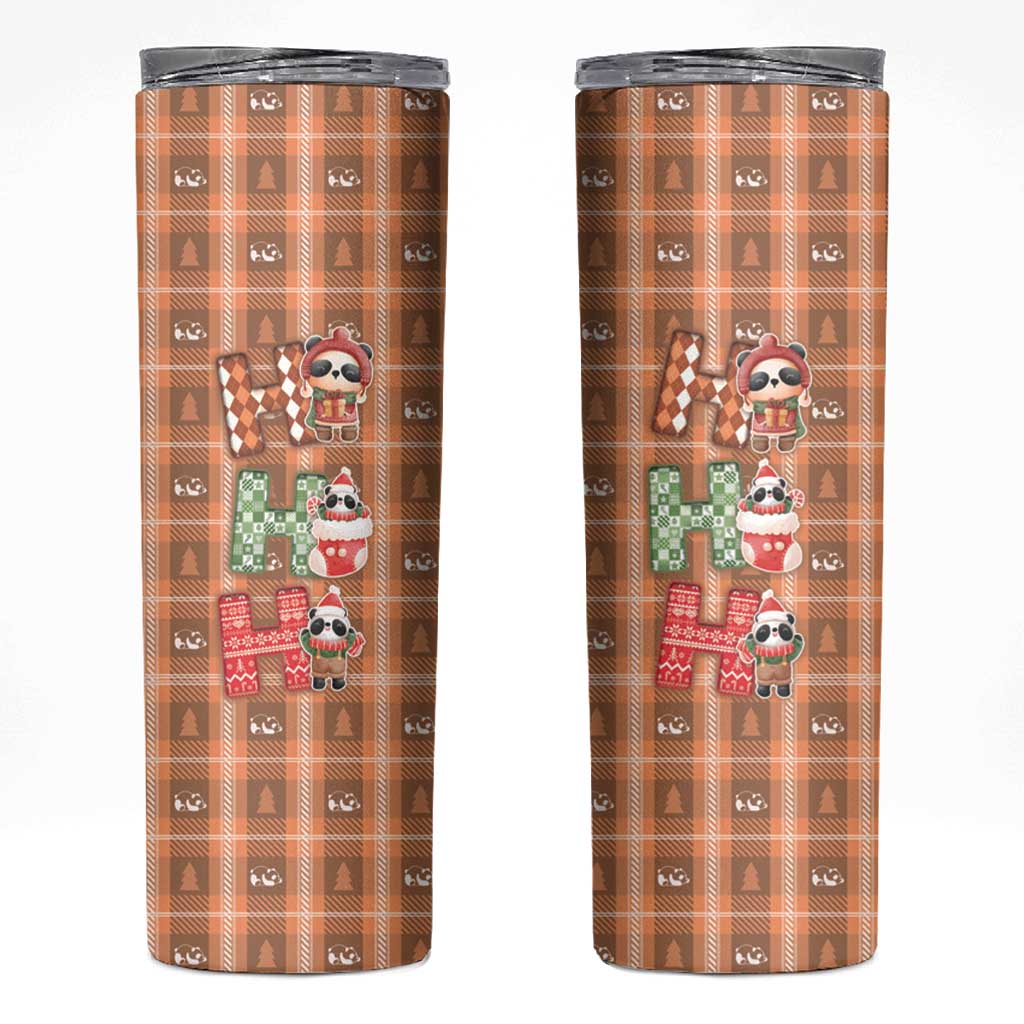 Panda Christmas Skinny Tumbler Ho Ho Ho Caramel Pattern - Wonder Print Shop
