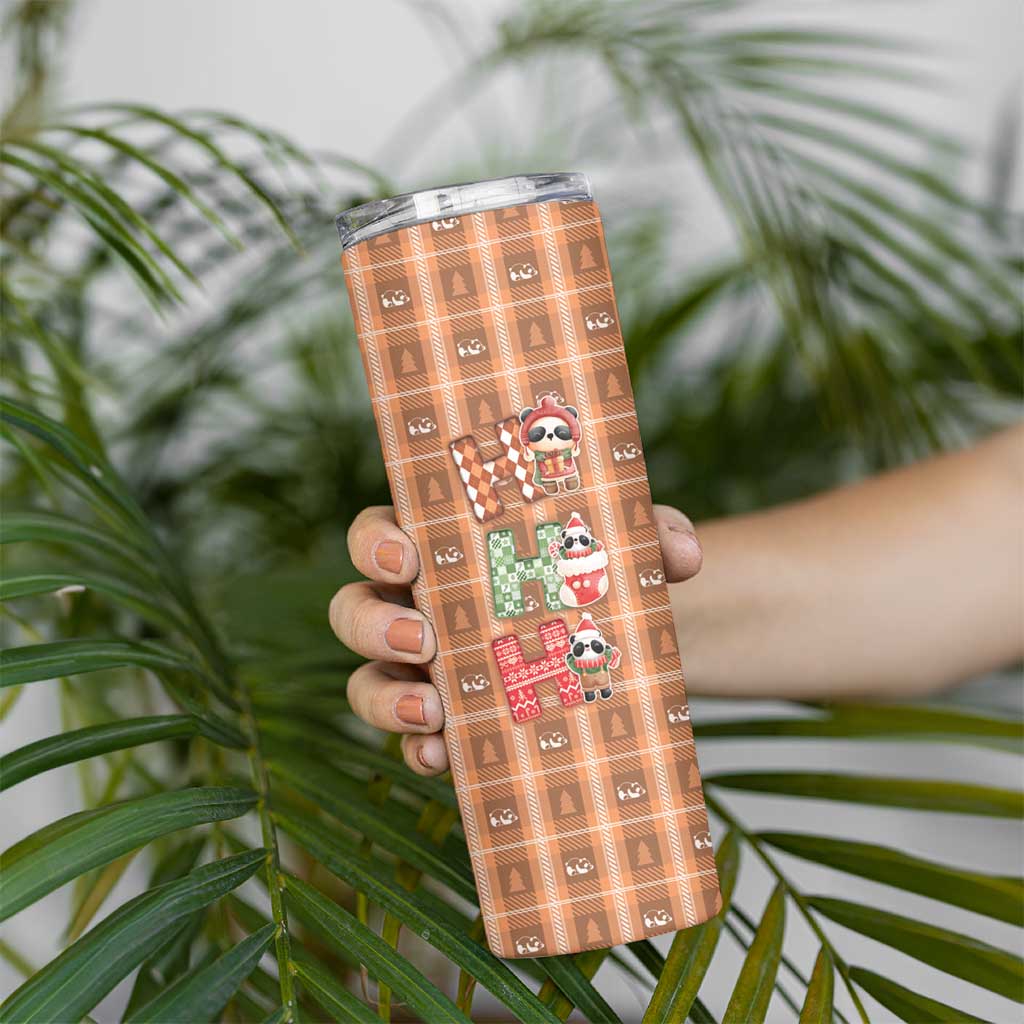 Panda Christmas Skinny Tumbler Ho Ho Ho Caramel Pattern - Wonder Print Shop