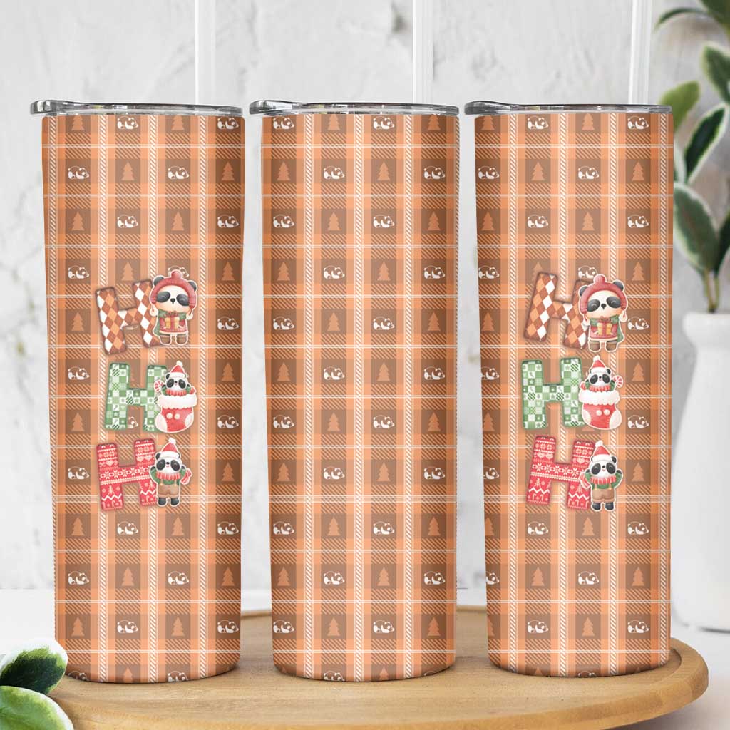 Panda Christmas Skinny Tumbler Ho Ho Ho Caramel Pattern - Wonder Print Shop