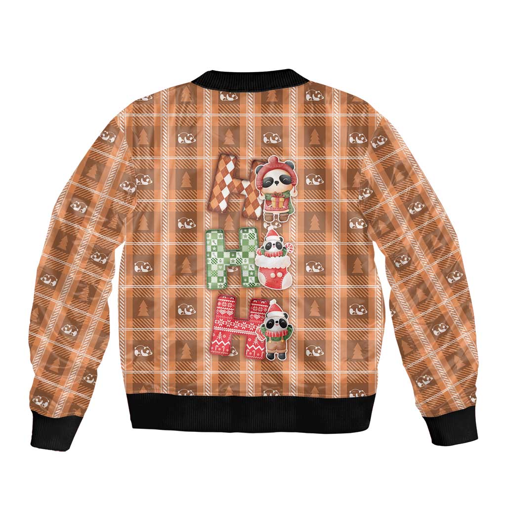 Panda Christmas Sleeve Zip Bomber Jacket Ho Ho Ho Caramel Pattern - Wonder Print Shop
