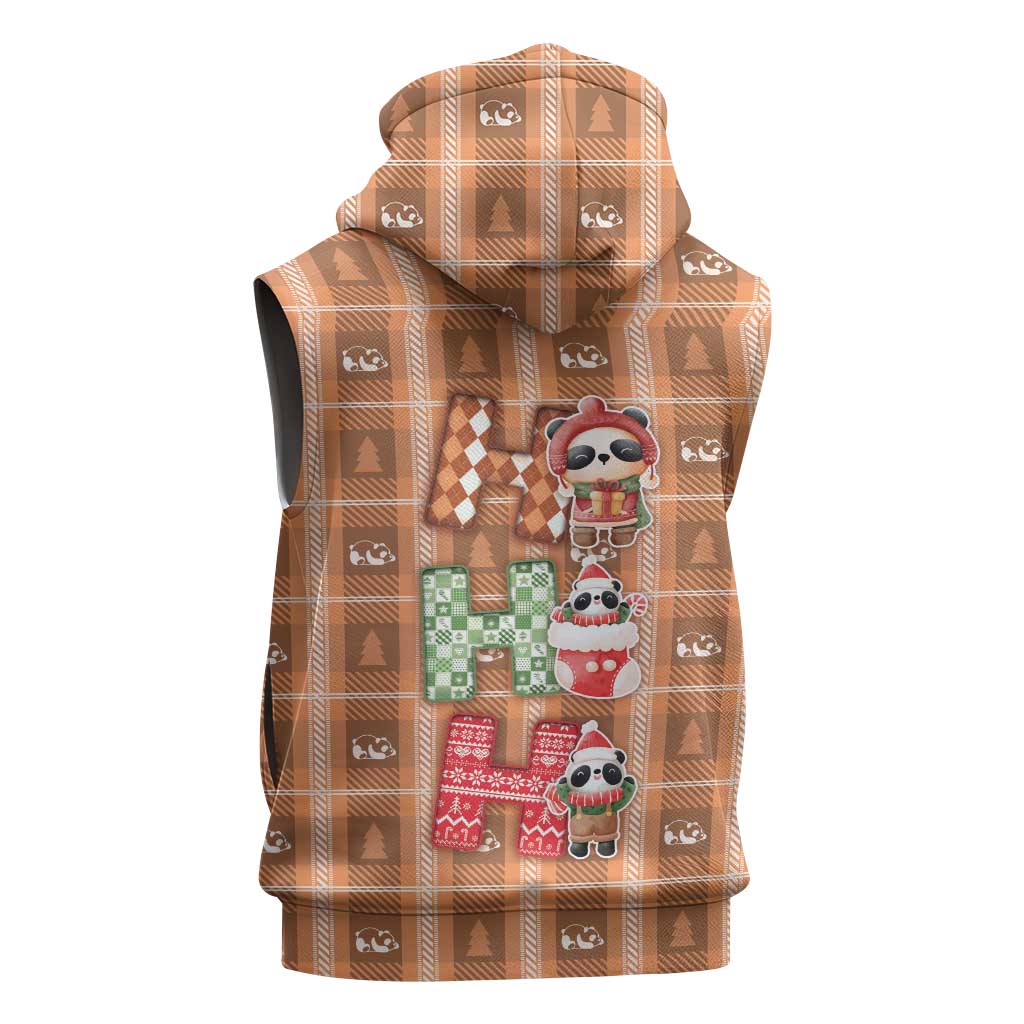 Panda Christmas Sleeveless Hoodie Ho Ho Ho Caramel Pattern - Wonder Print Shop