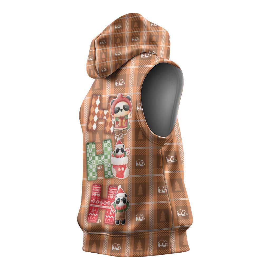 Panda Christmas Sleeveless Hoodie Ho Ho Ho Caramel Pattern - Wonder Print Shop