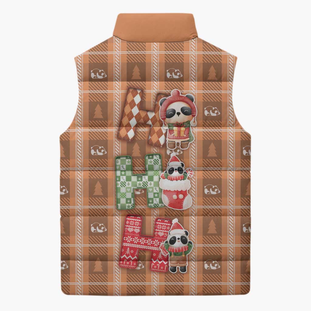 Panda Christmas Sleeveless Puffer Jacket Ho Ho Ho Caramel Pattern - Wonder Print Shop