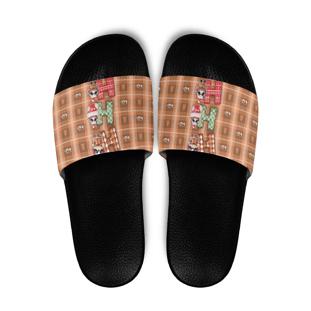 Panda Christmas Slide Sandals Ho Ho Ho Caramel Pattern - Wonder Print Shop