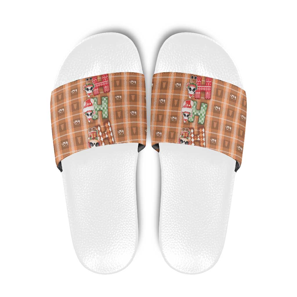 Panda Christmas Slide Sandals Ho Ho Ho Caramel Pattern - Wonder Print Shop