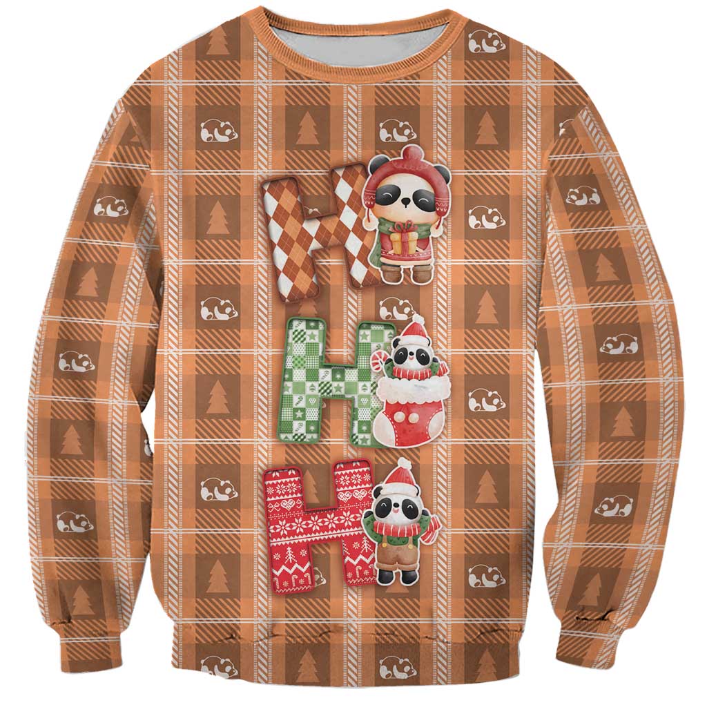Panda Christmas Sweatshirt Ho Ho Ho Caramel Pattern - Wonder Print Shop