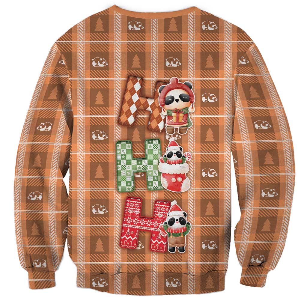 Panda Christmas Sweatshirt Ho Ho Ho Caramel Pattern - Wonder Print Shop