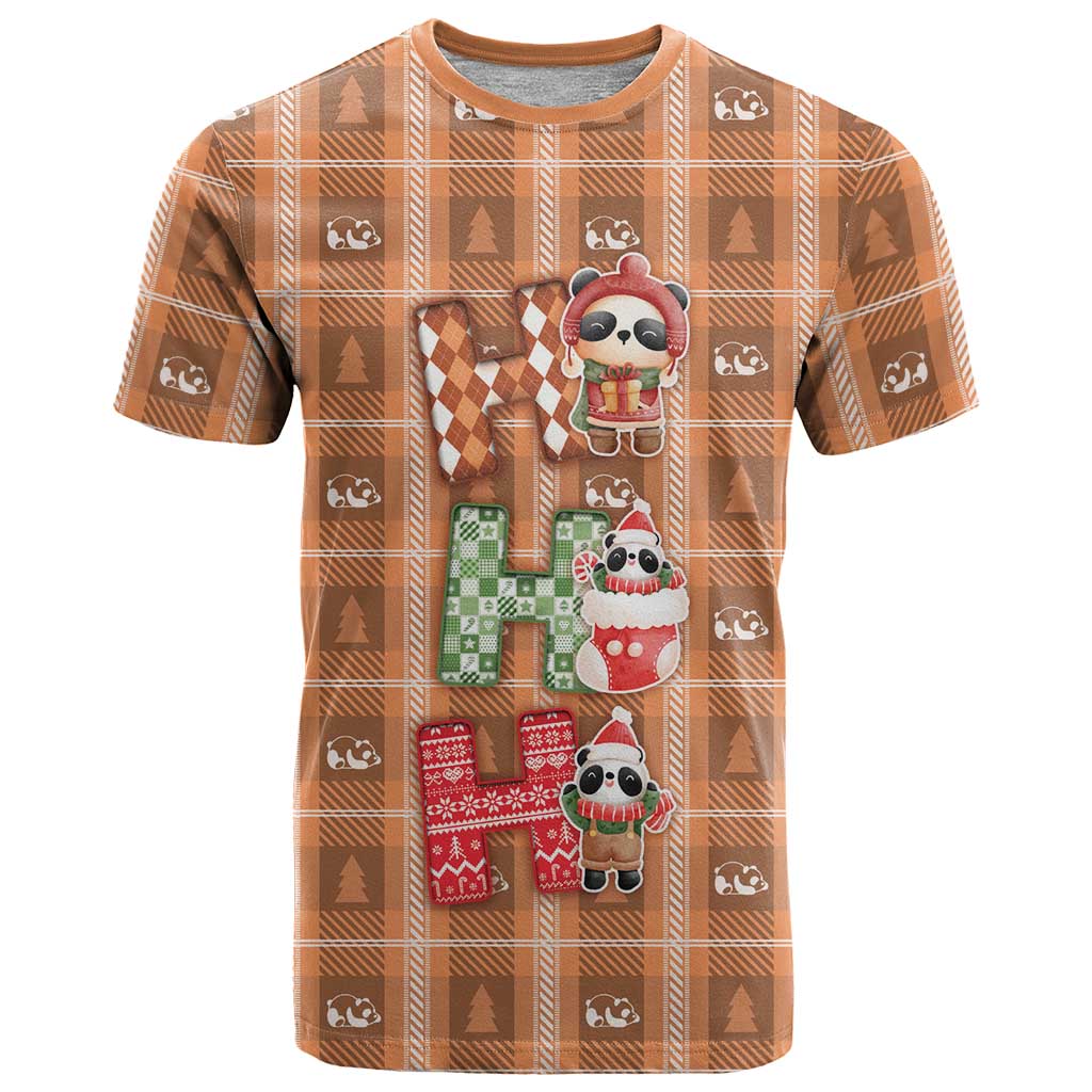 Panda Christmas T Shirt Ho Ho Ho Caramel Pattern - Wonder Print Shop