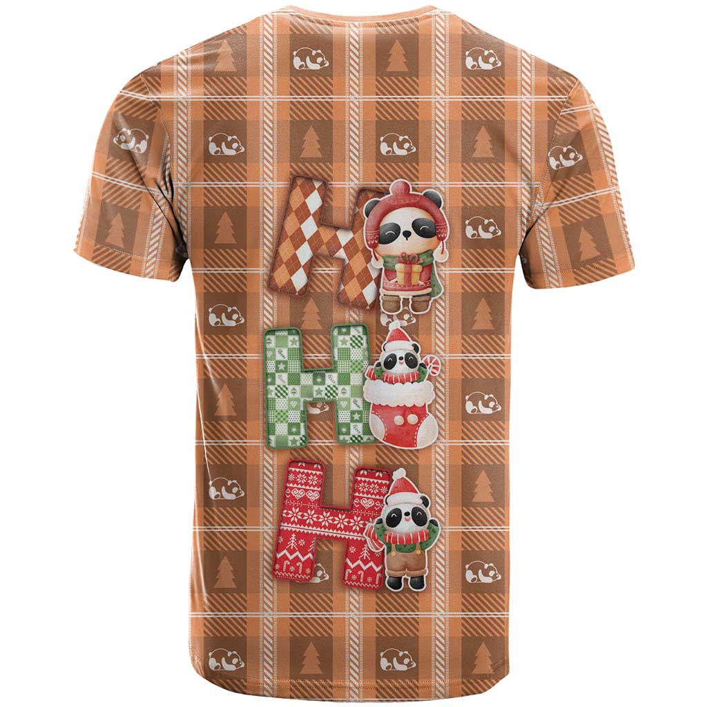 Panda Christmas T Shirt Ho Ho Ho Caramel Pattern - Wonder Print Shop
