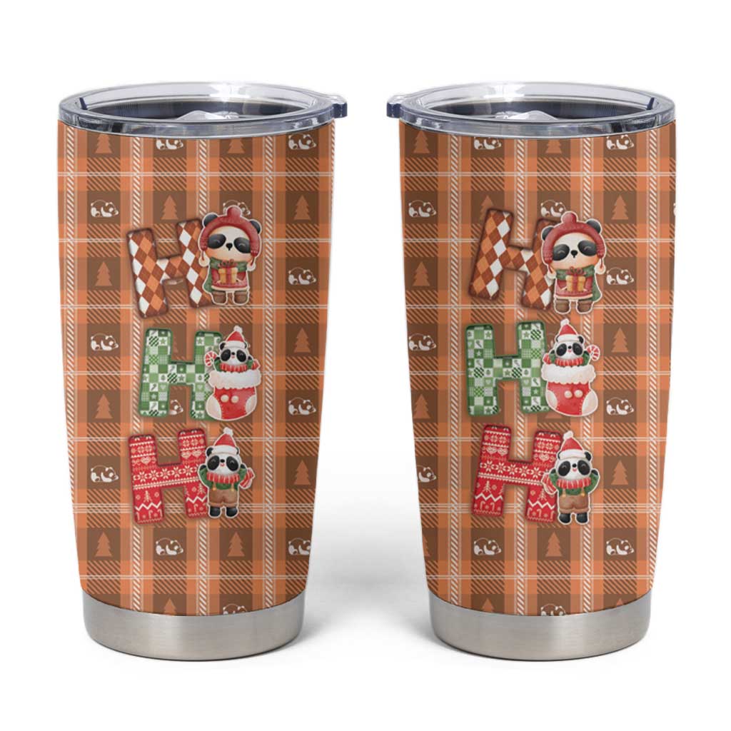 Panda Christmas Tumbler Cup Ho Ho Ho Caramel Pattern - Wonder Print Shop
