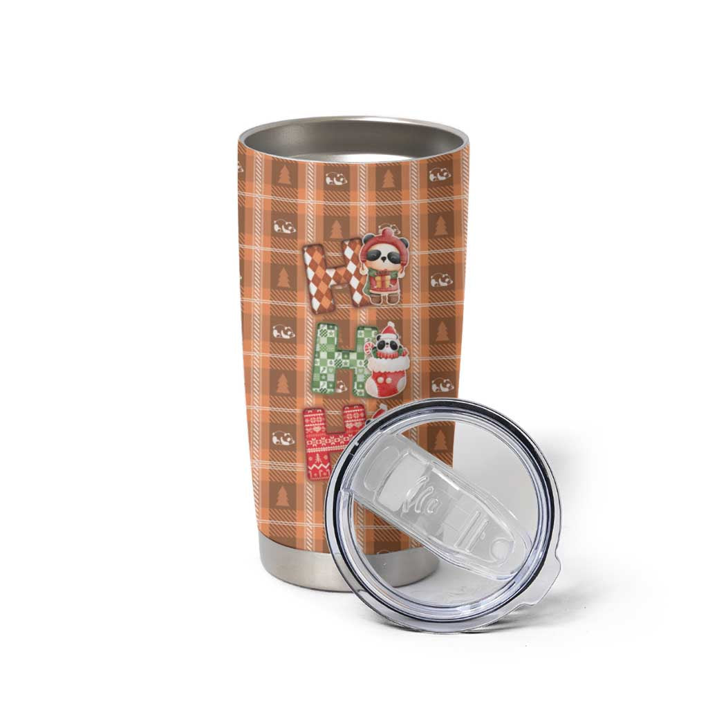 Panda Christmas Tumbler Cup Ho Ho Ho Caramel Pattern - Wonder Print Shop