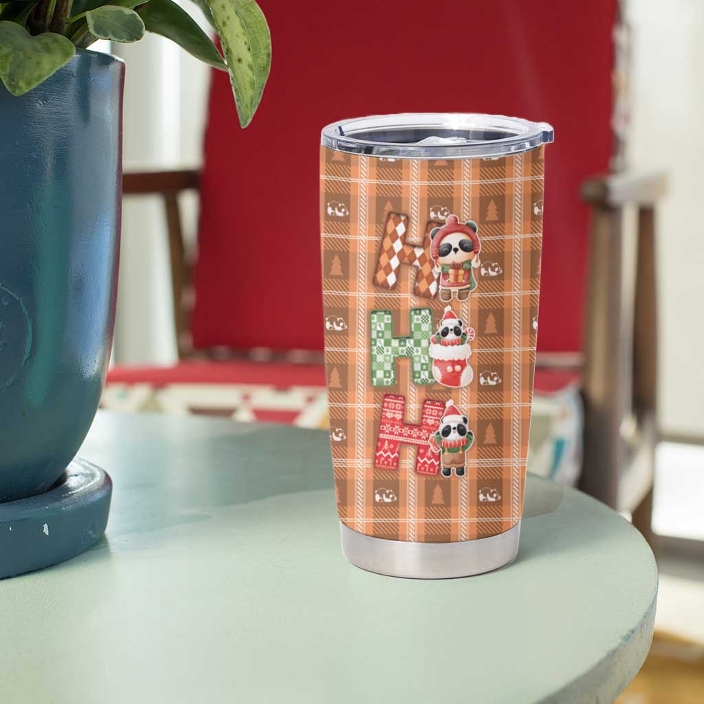 Panda Christmas Tumbler Cup Ho Ho Ho Caramel Pattern - Wonder Print Shop