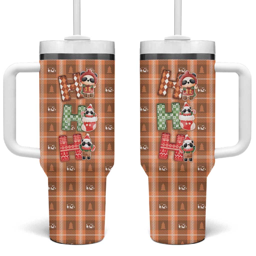 Panda Christmas Tumbler With Handle Ho Ho Ho Caramel Pattern - Wonder Print Shop