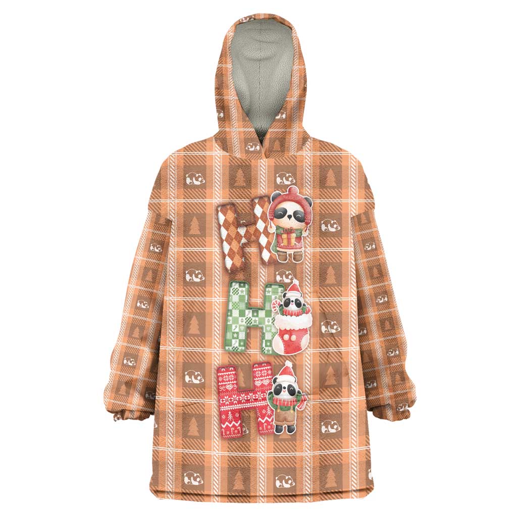 Panda Christmas Wearable Blanket Hoodie Ho Ho Ho Caramel Pattern - Wonder Print Shop