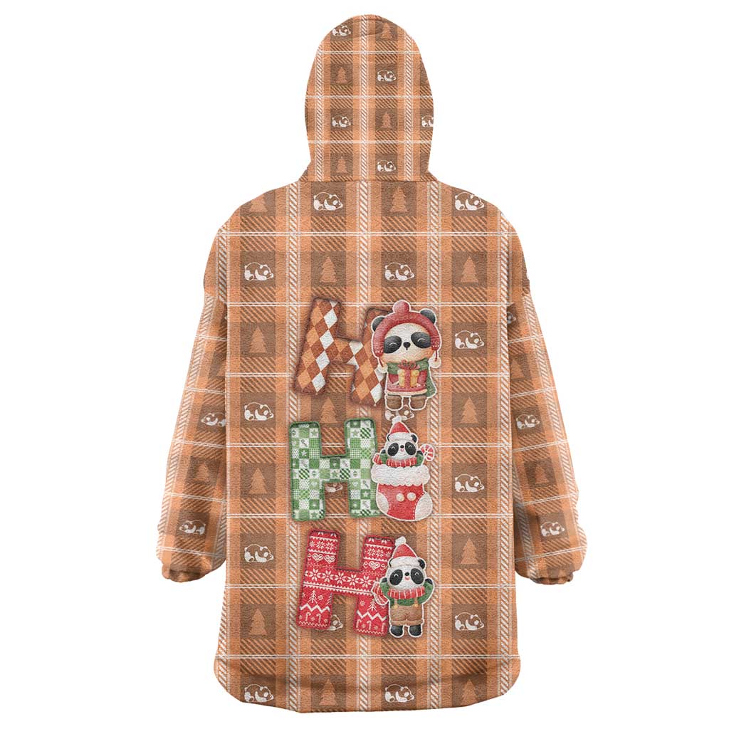 Panda Christmas Wearable Blanket Hoodie Ho Ho Ho Caramel Pattern - Wonder Print Shop