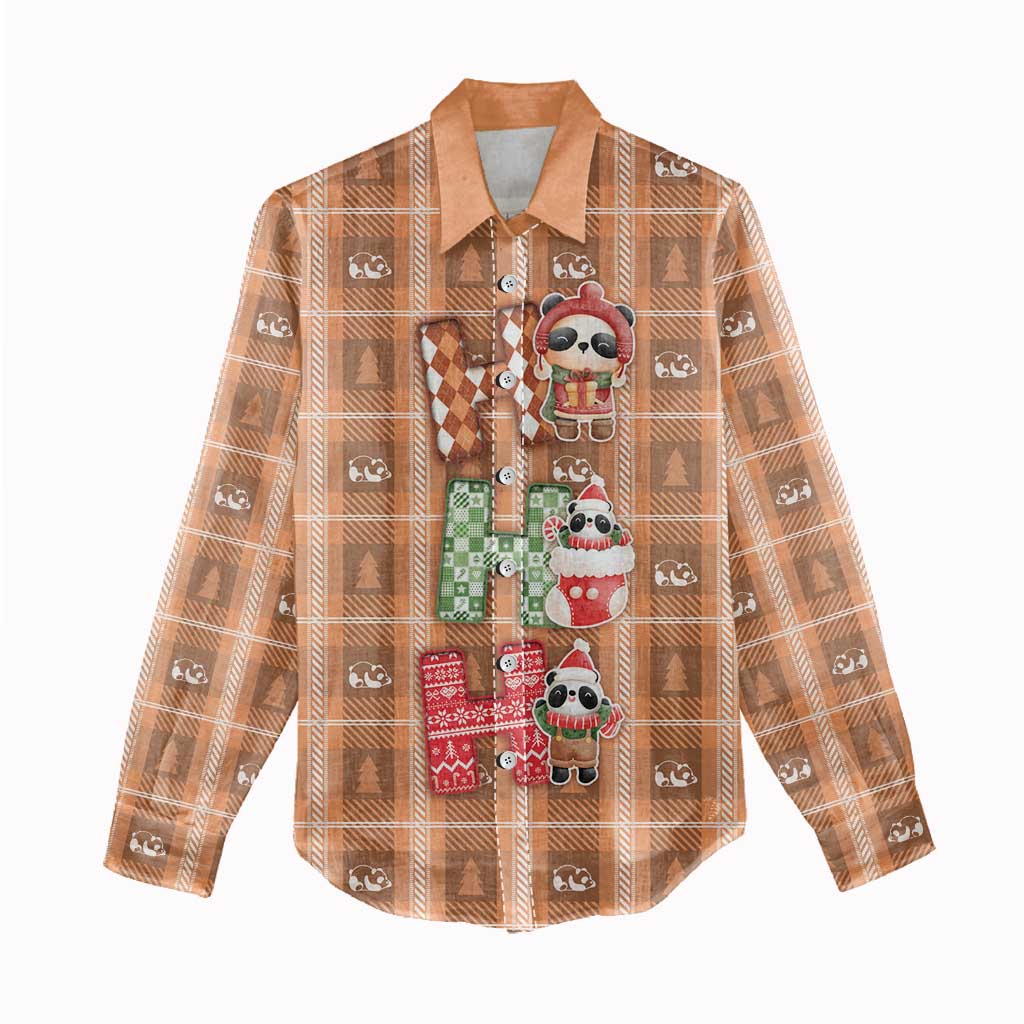 Panda Christmas Women Casual Shirt Ho Ho Ho Caramel Pattern - Wonder Print Shop