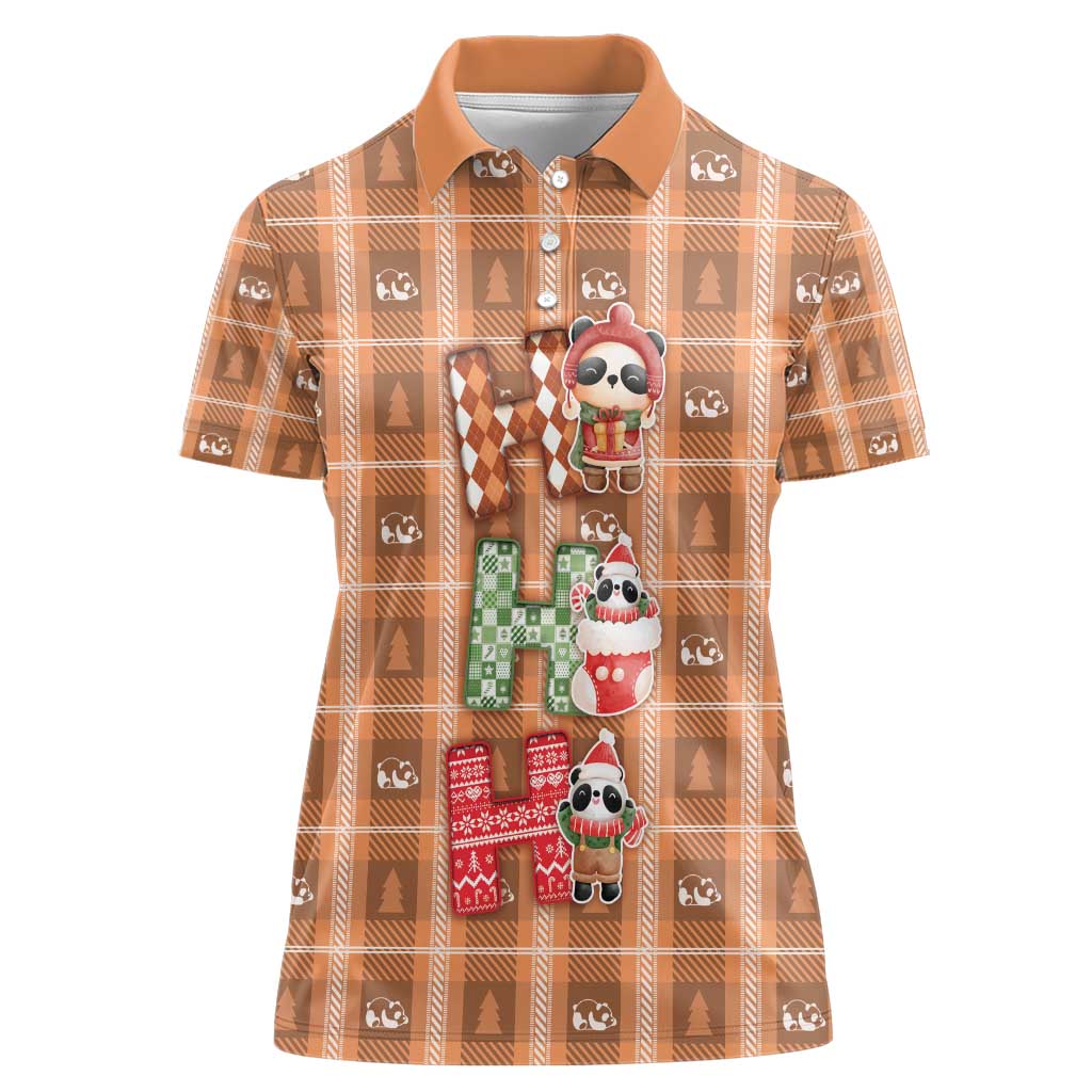 Panda Christmas Women Polo Shirt Ho Ho Ho Caramel Pattern - Wonder Print Shop