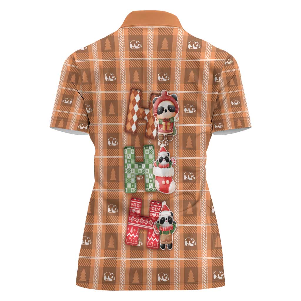 Panda Christmas Women Polo Shirt Ho Ho Ho Caramel Pattern - Wonder Print Shop