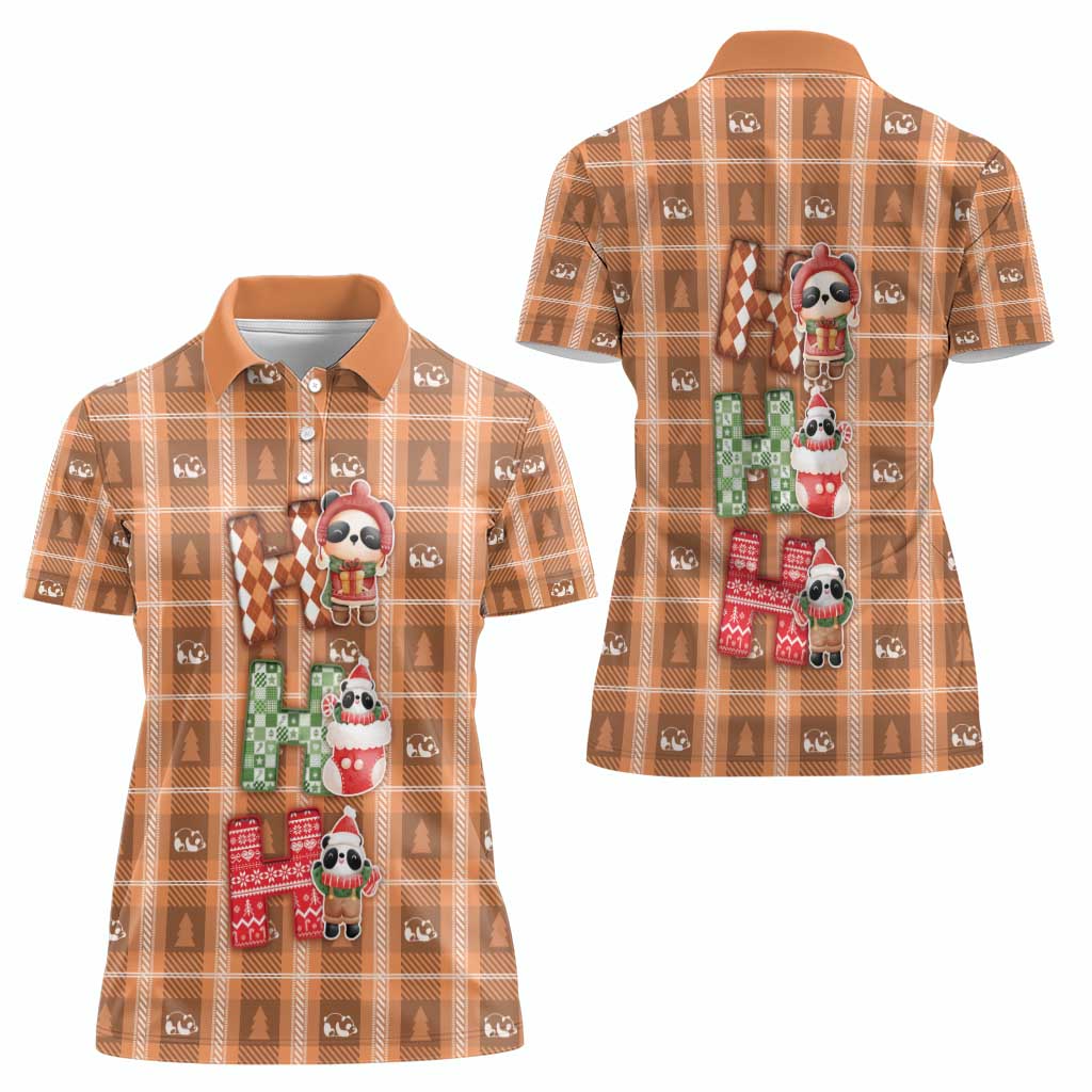 Panda Christmas Women Polo Shirt Ho Ho Ho Caramel Pattern - Wonder Print Shop