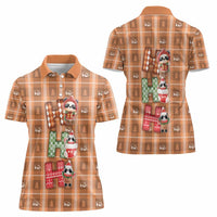 Panda Christmas Women Polo Shirt Ho Ho Ho Caramel Pattern - Wonder Print Shop