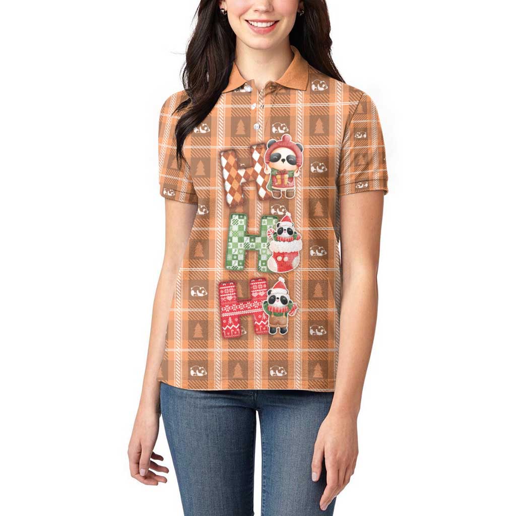 Panda Christmas Women Polo Shirt Ho Ho Ho Caramel Pattern - Wonder Print Shop