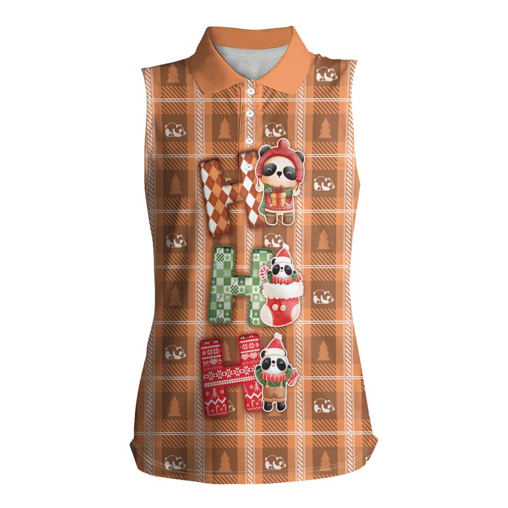 Panda Christmas Women Sleeveless Polo Shirt Ho Ho Ho Caramel Pattern - Wonder Print Shop