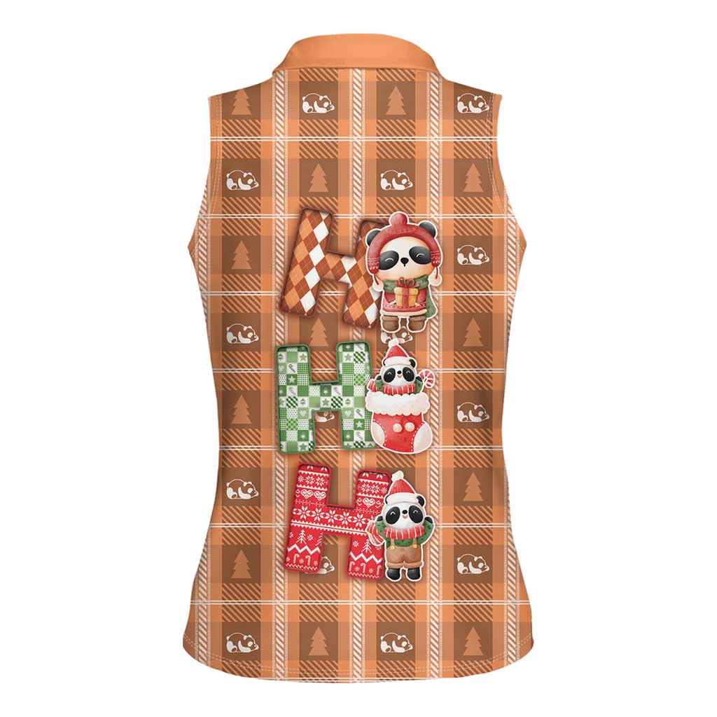 Panda Christmas Women Sleeveless Polo Shirt Ho Ho Ho Caramel Pattern - Wonder Print Shop