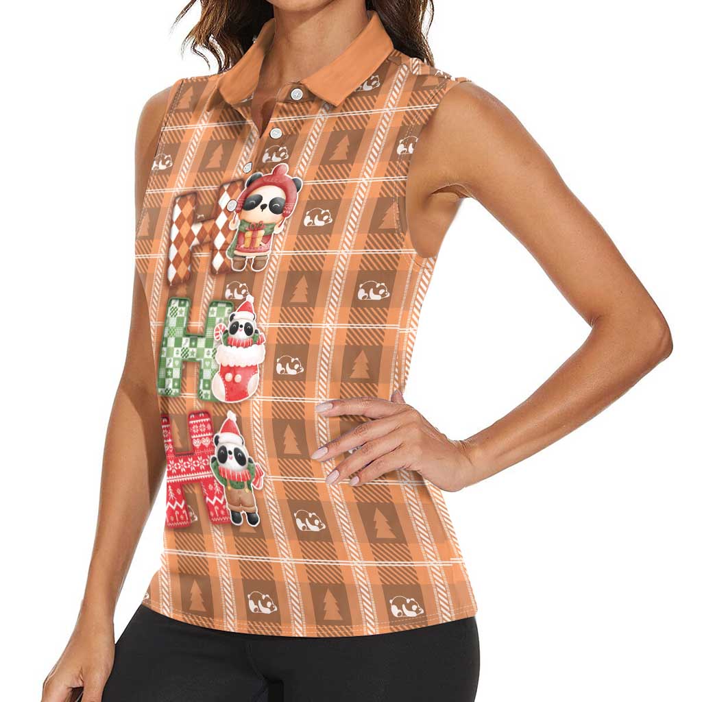 Panda Christmas Women Sleeveless Polo Shirt Ho Ho Ho Caramel Pattern - Wonder Print Shop