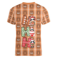 Panda Christmas Women V-Neck T-Shirt Ho Ho Ho Caramel Pattern - Wonder Print Shop