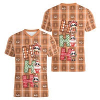 Panda Christmas Women V-Neck T-Shirt Ho Ho Ho Caramel Pattern - Wonder Print Shop