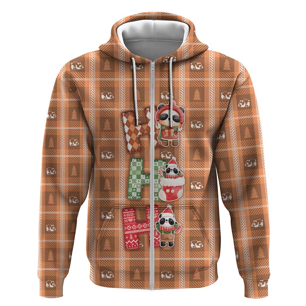 Panda Christmas Zip Hoodie Ho Ho Ho Caramel Pattern - Wonder Print Shop