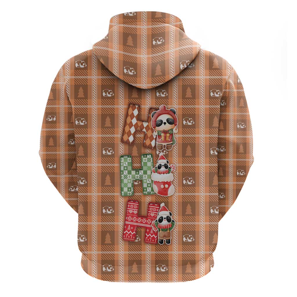 Panda Christmas Zip Hoodie Ho Ho Ho Caramel Pattern - Wonder Print Shop