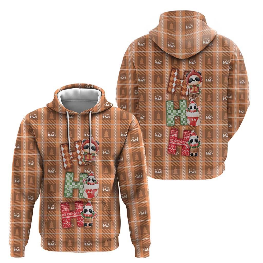 Panda Christmas Zip Hoodie Ho Ho Ho Caramel Pattern - Wonder Print Shop