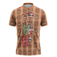 Panda Christmas Zipper Polo Shirt Ho Ho Ho Caramel Pattern - Wonder Print Shop