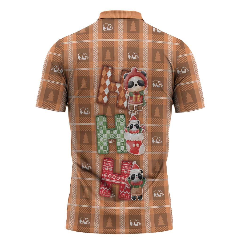 Panda Christmas Zipper Polo Shirt Ho Ho Ho Caramel Pattern - Wonder Print Shop